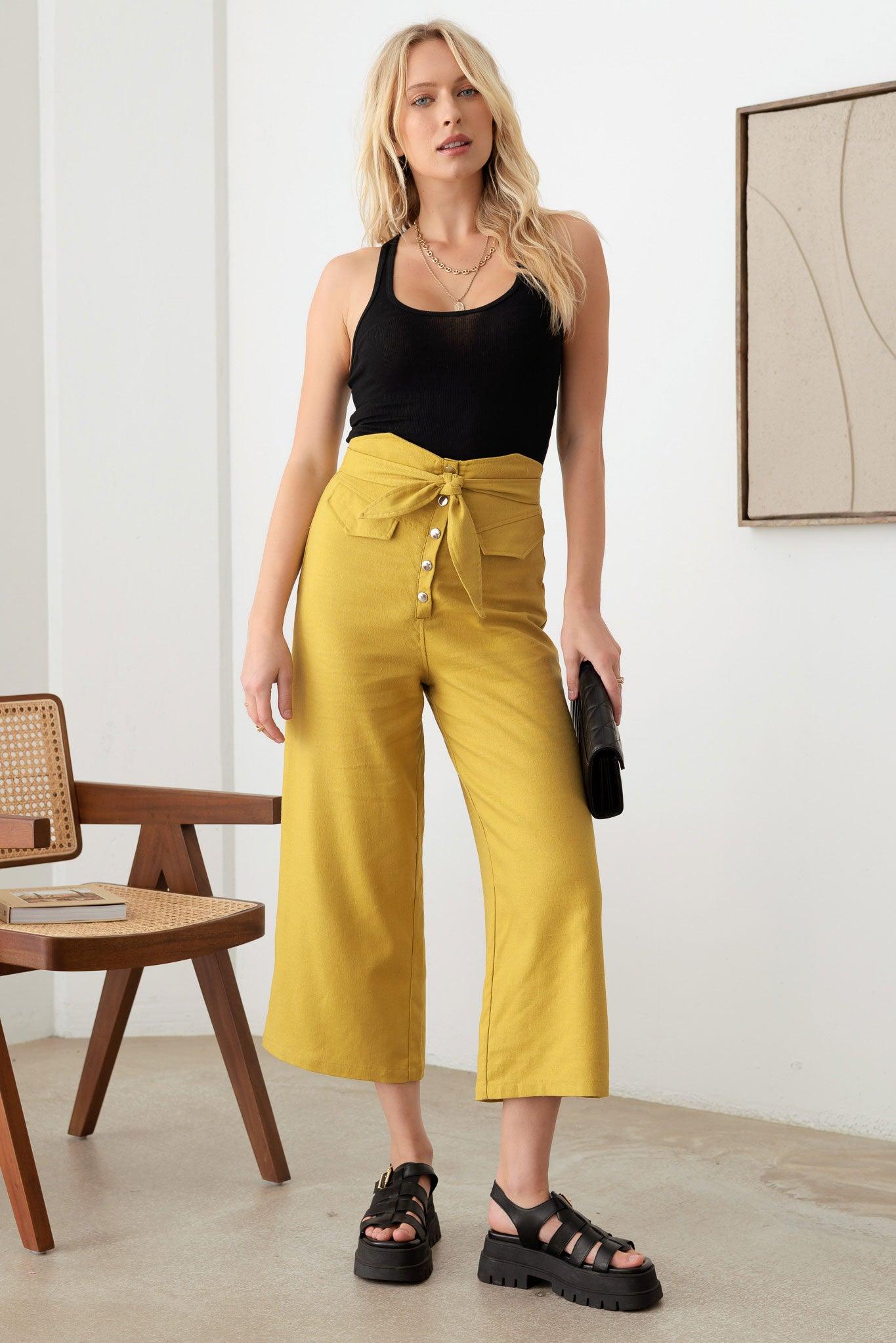 Contrast snap button hot sale side culotte pants