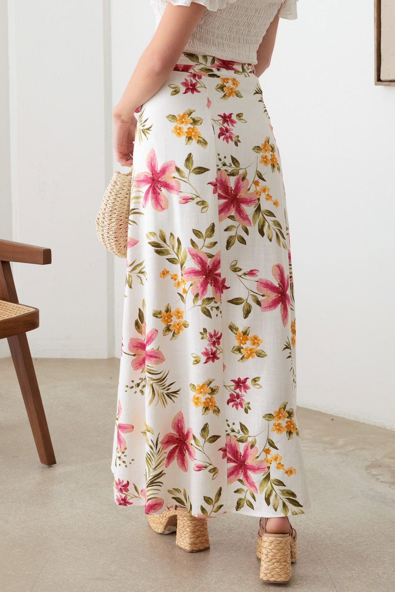 Boho Floral Side Tie Warp Maxi Skirt - Tasha Apparel Wholesale