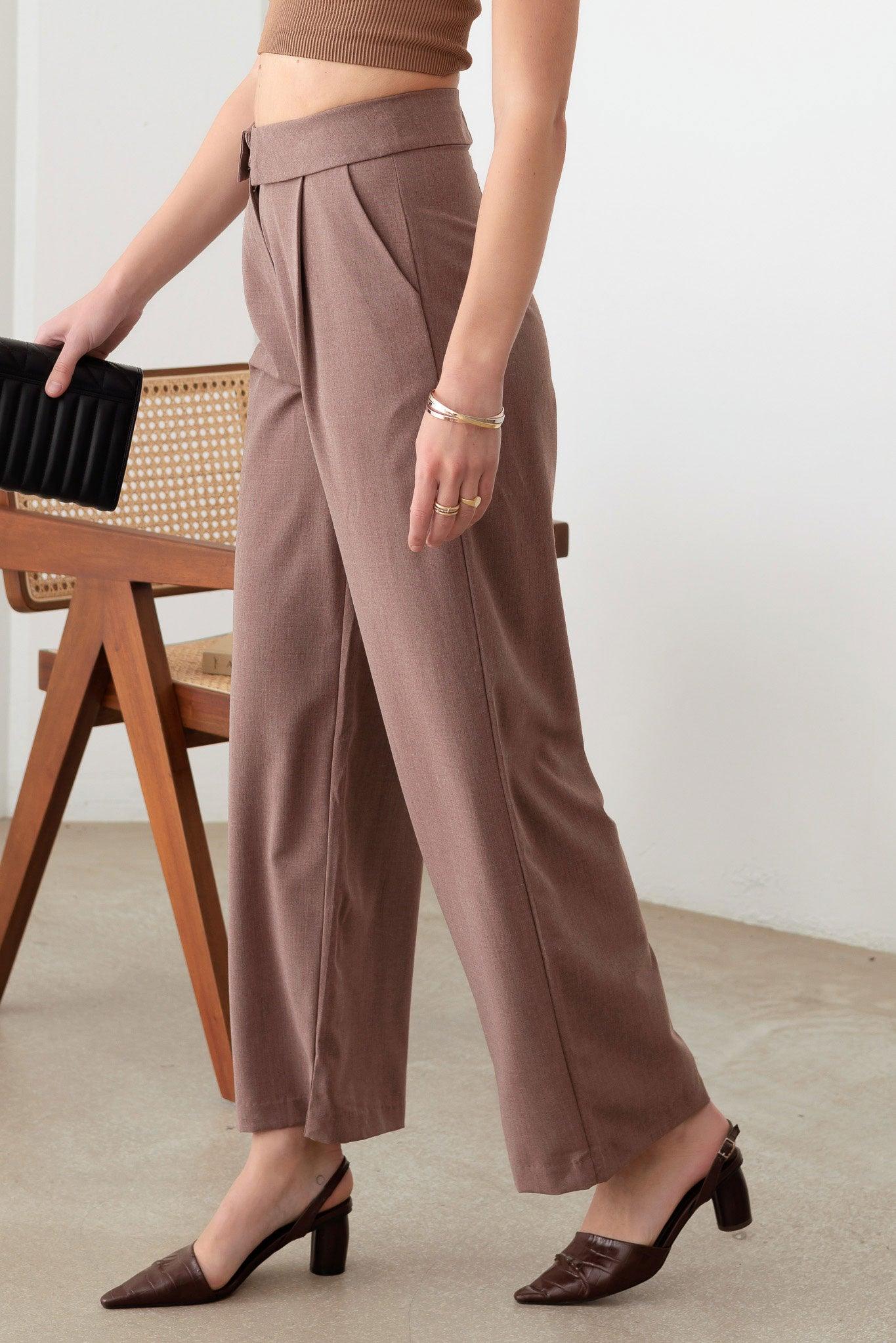 Wide Leg Asymmetric Waistband Tailored Pants - Tasha Apparel Wholesale