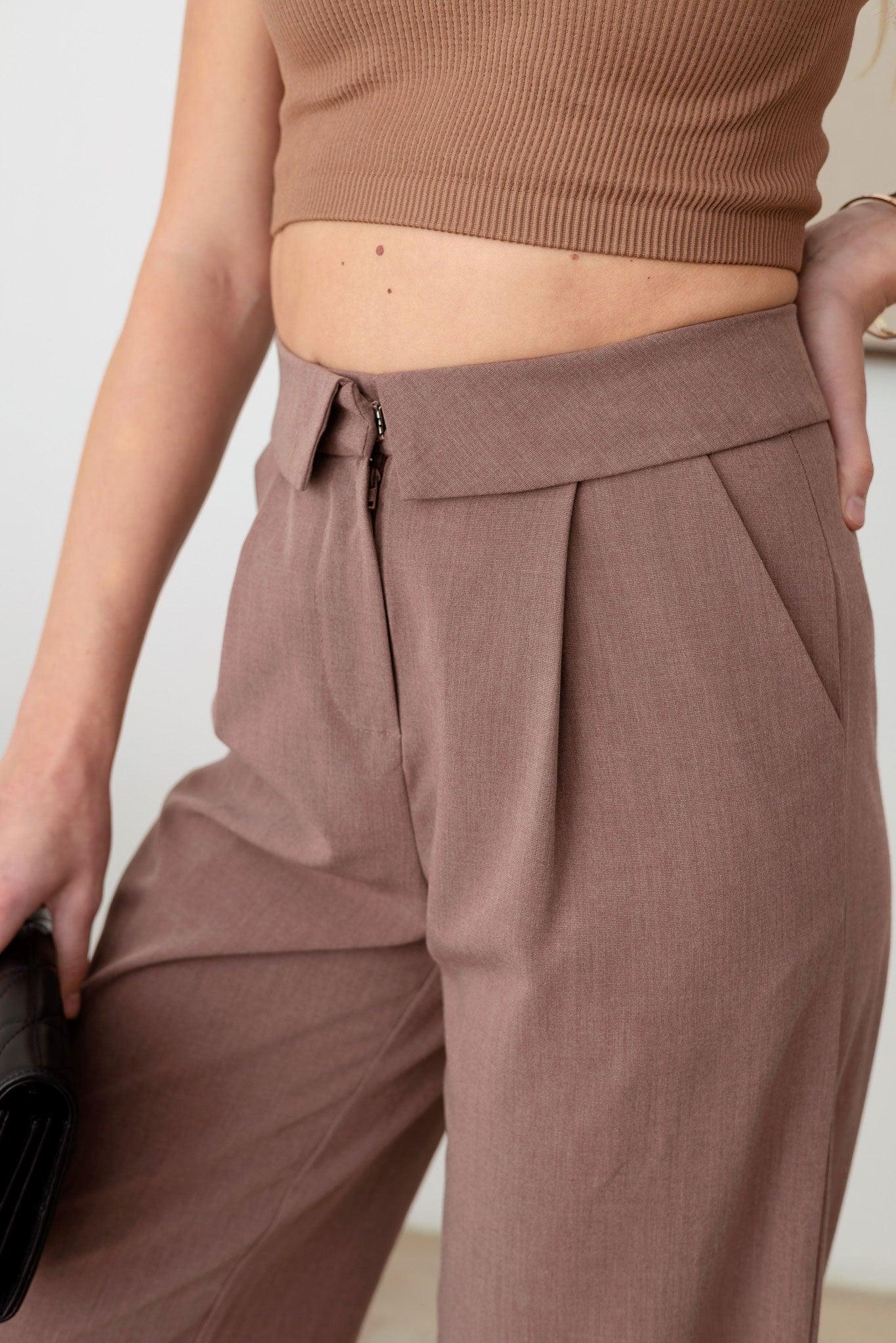 Wide Leg Asymmetric Waistband Tailored Pants - Tasha Apparel Wholesale