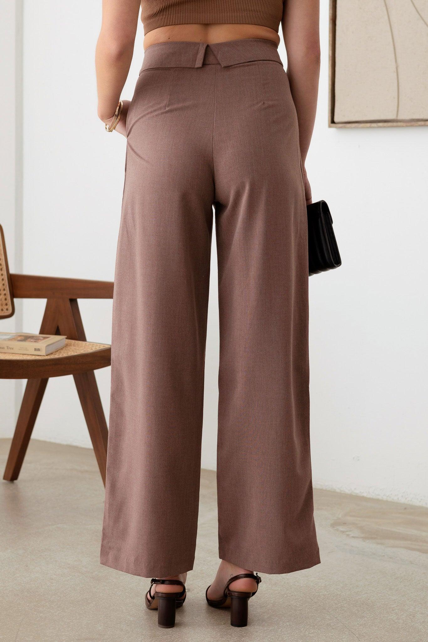 Wide Leg Asymmetric Waistband Tailored Pants - Tasha Apparel Wholesale