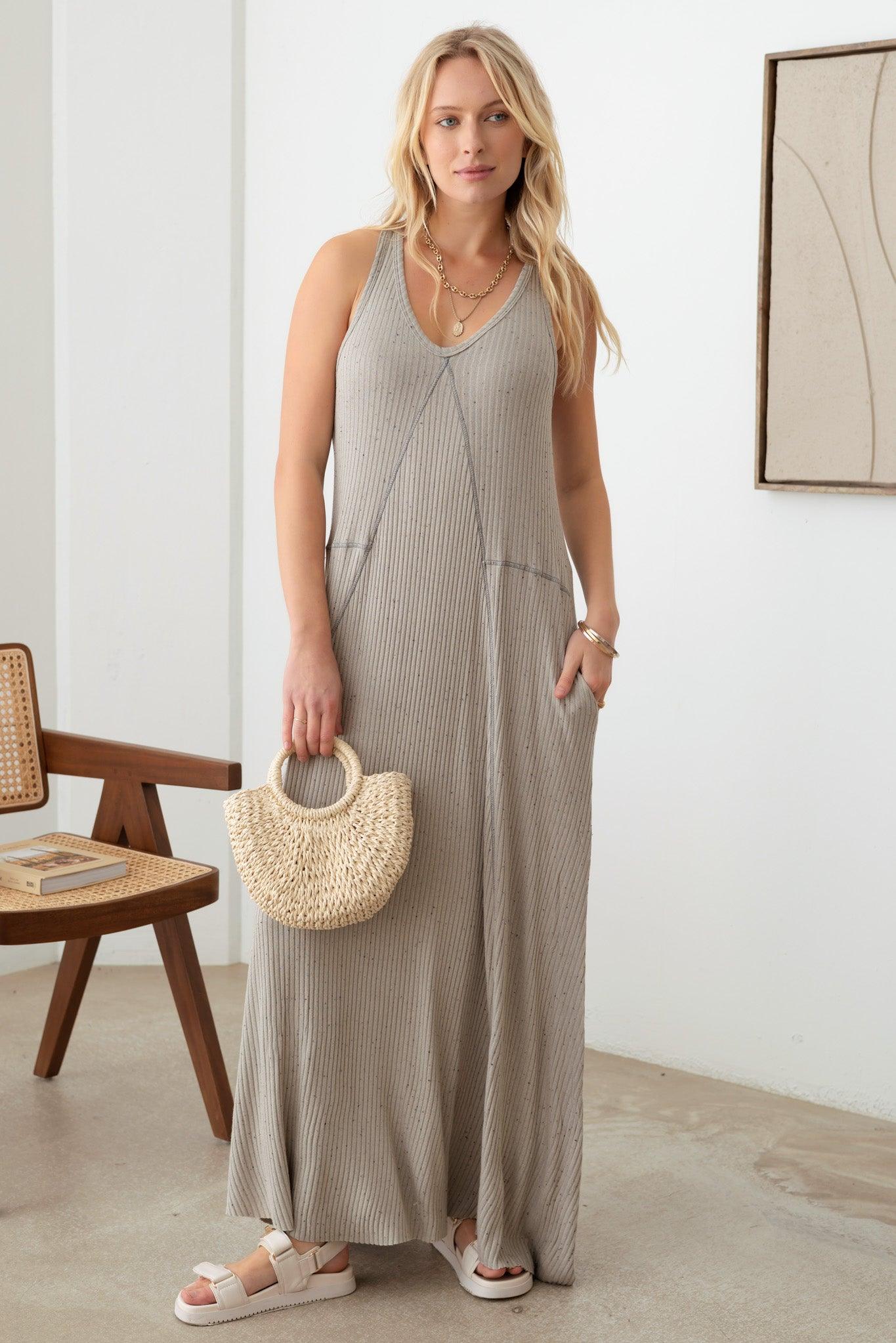 Ribbed Boho Sleeveless Soft Maxi Dress - Tasha Apparel Wholesale