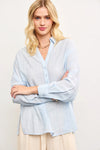 Button Up Blue Textured Oversized Long Sleeve Shirt