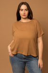 Plus Size Waffle Crew Neck Twisted Back Top