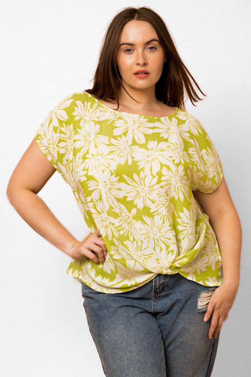 Plus Size Short Sleeve Floral Bottom Twist Top - Tasha Apparel Wholesale