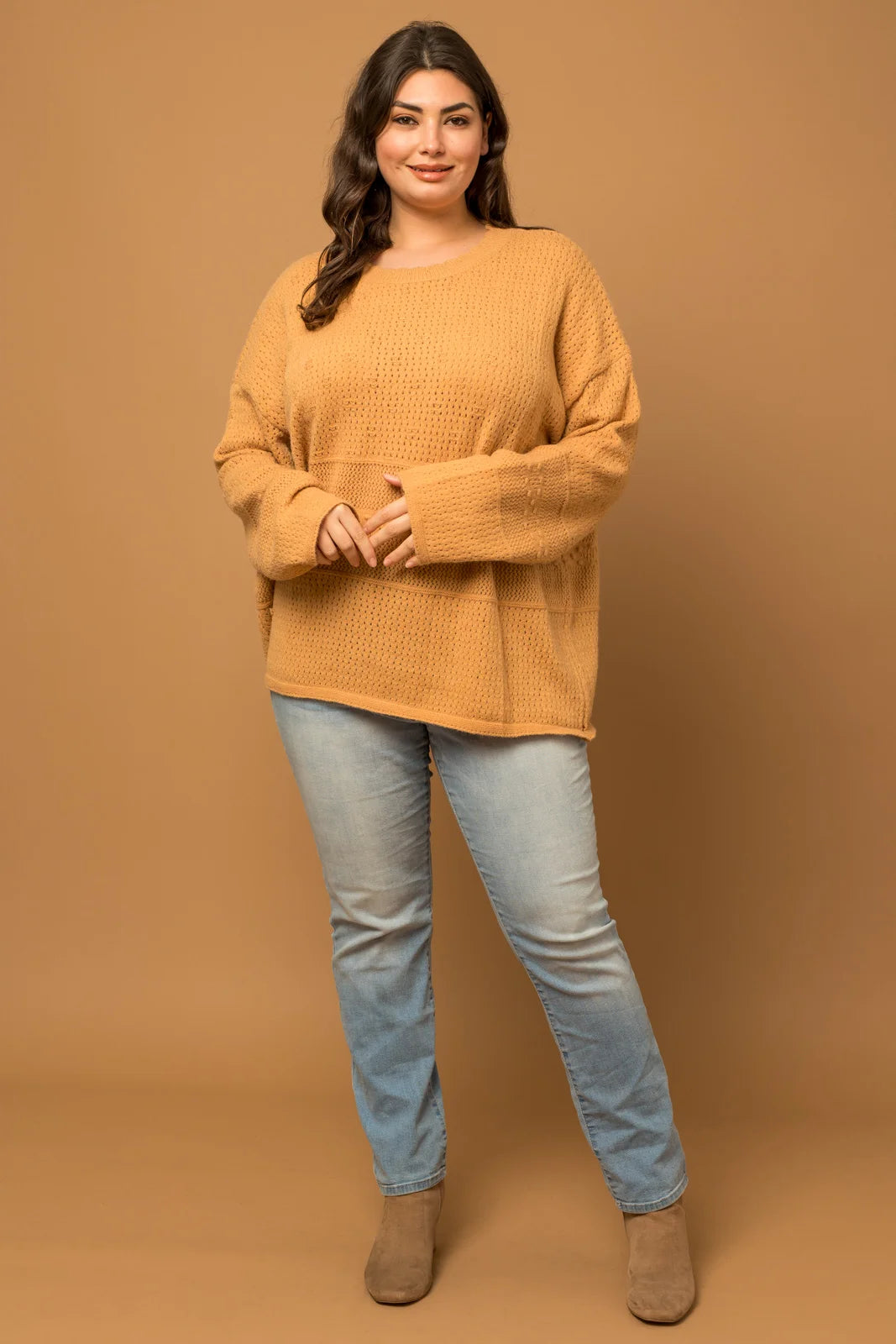 Plus Size Relax Fit knit texture Caramel Sweater