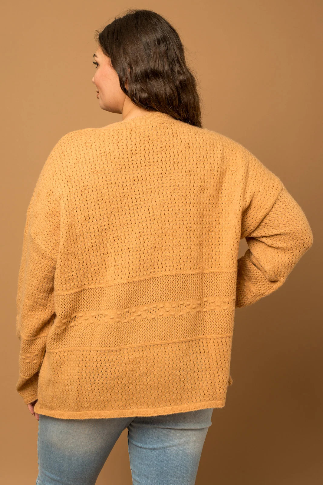 Plus Size Relax Fit knit texture Caramel Sweater