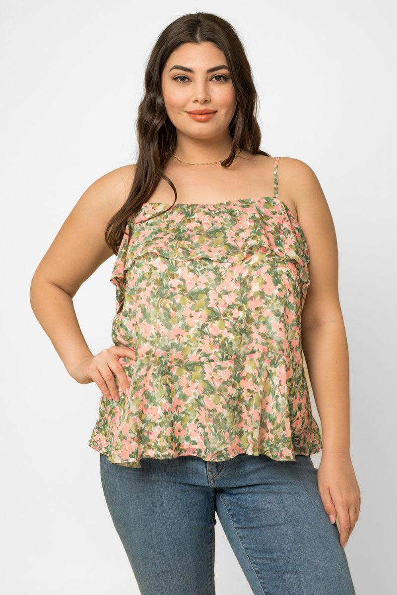 Plus Size Square Neck Ruffle Floral Print Top - Tasha Apparel Wholesale