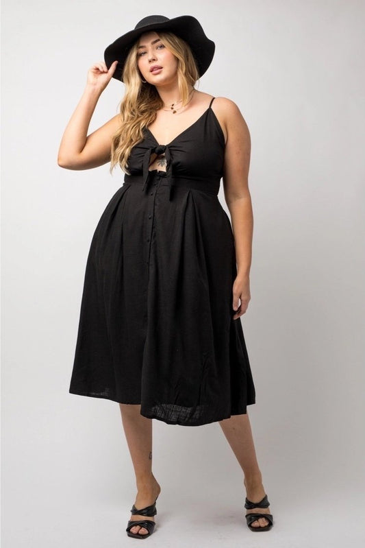 Plus Size Front Tie Button Down Smocked Midi Dress