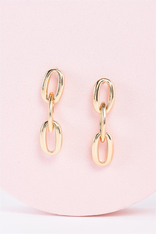 Gold Triple Chain Linked Oval Hoop Dangle Earrings /3 Pairs