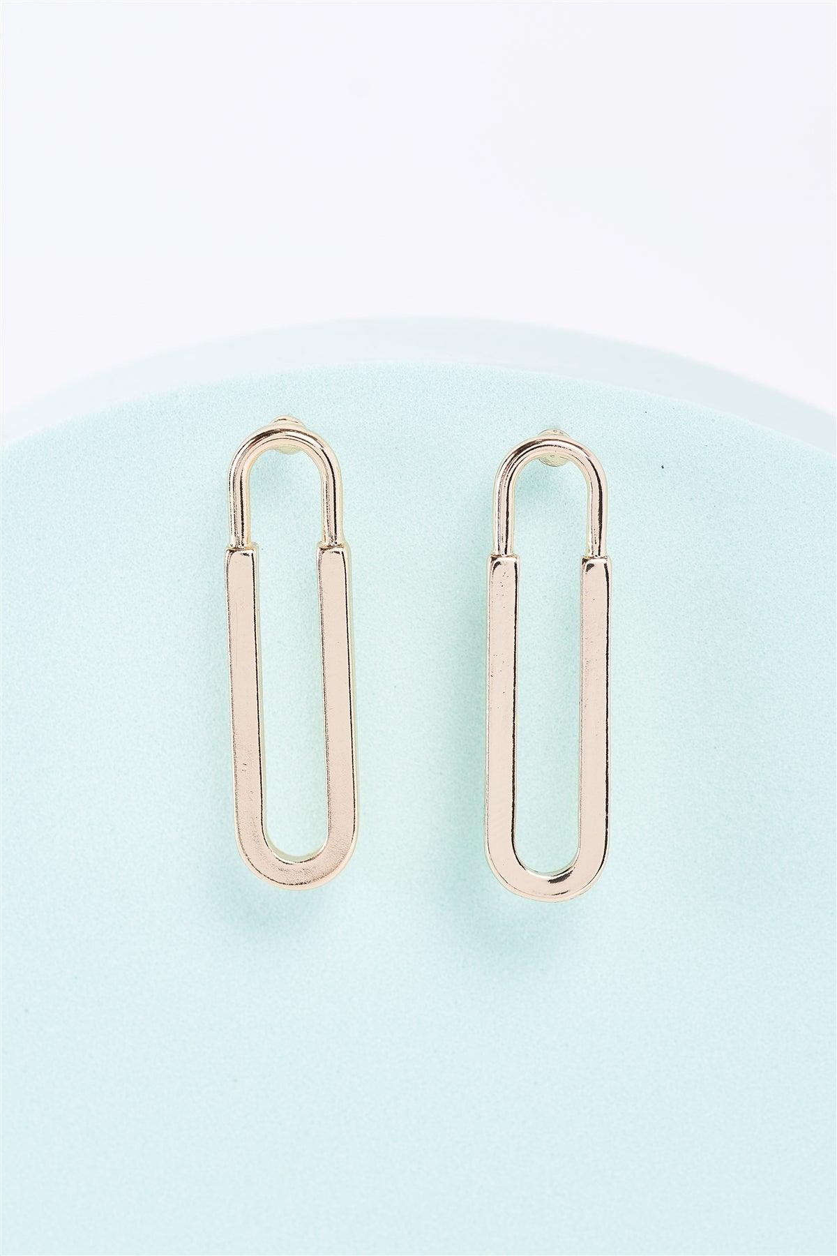 Gold Minimalistic Long Oval Stud Earrings /3 Pairs