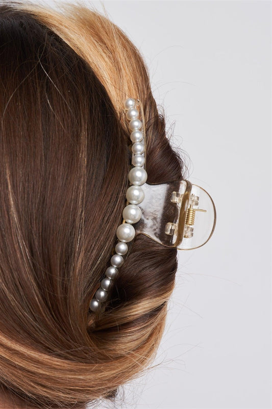 White & Pearl Small Hair Claw Clip /3 Pieces