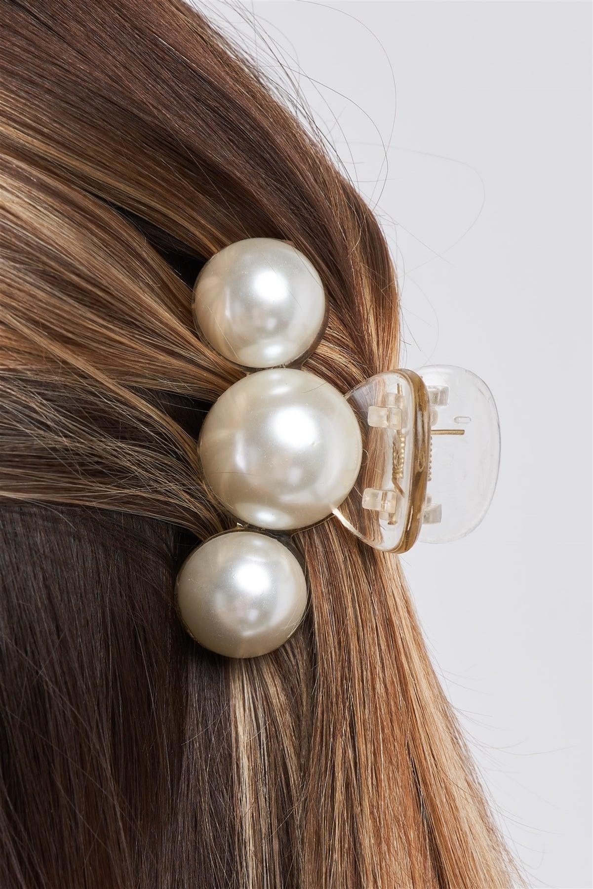 Three Large Pearl & White Small Hair Clip /5 Pieces