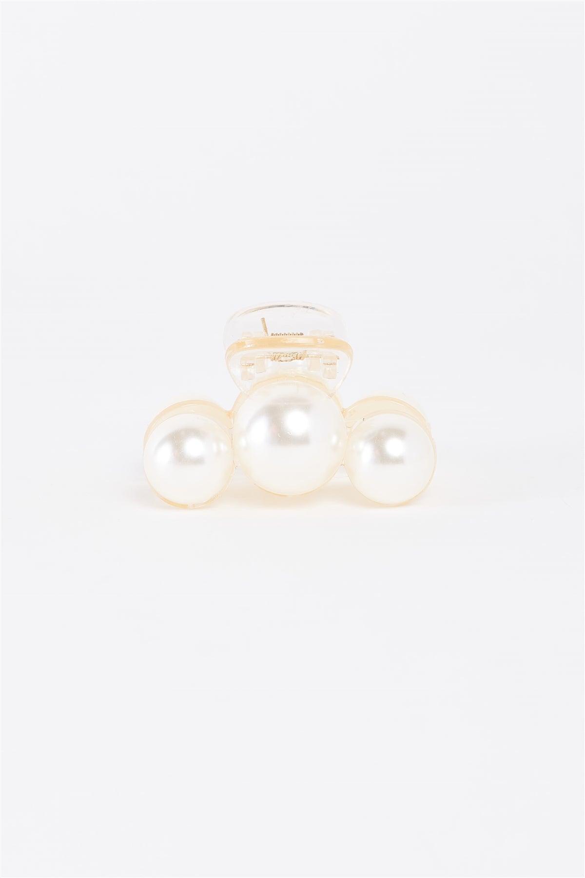 Three Large Pearl & White Small Hair Clip /5 Pieces