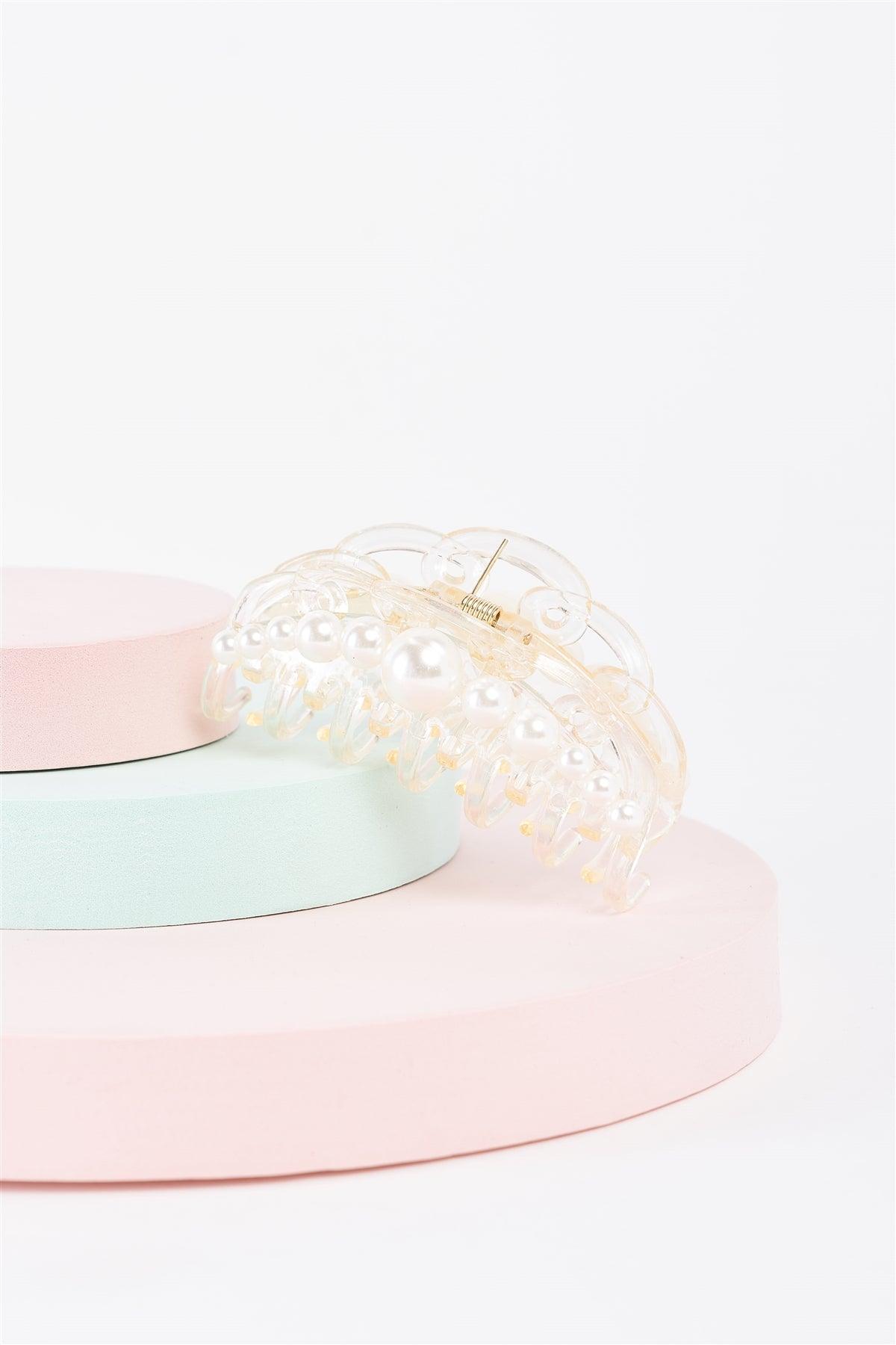 "Princess Hairpin" White & Pearl Large Hair Clip /3 Pieces