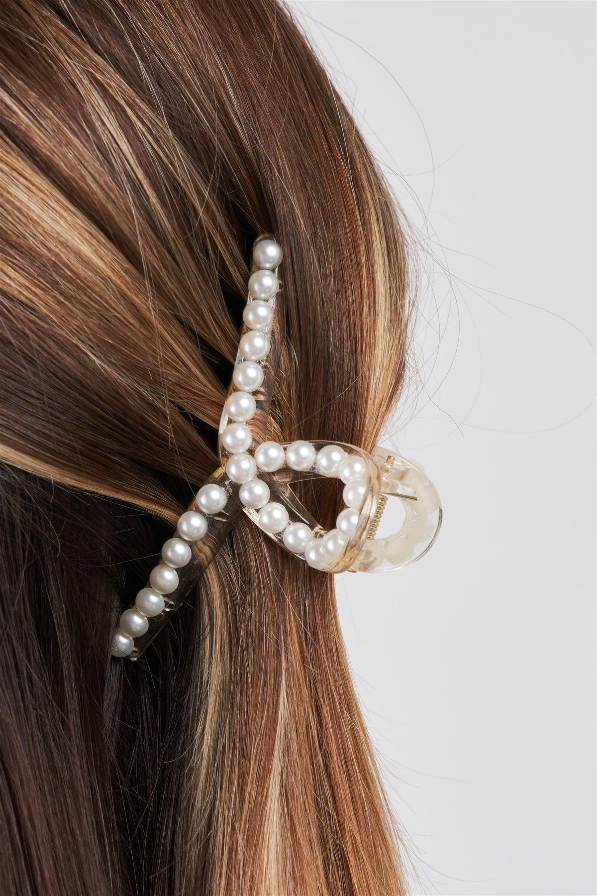 "Knot" White & Pearl Small Hair Clip /3 Pieces