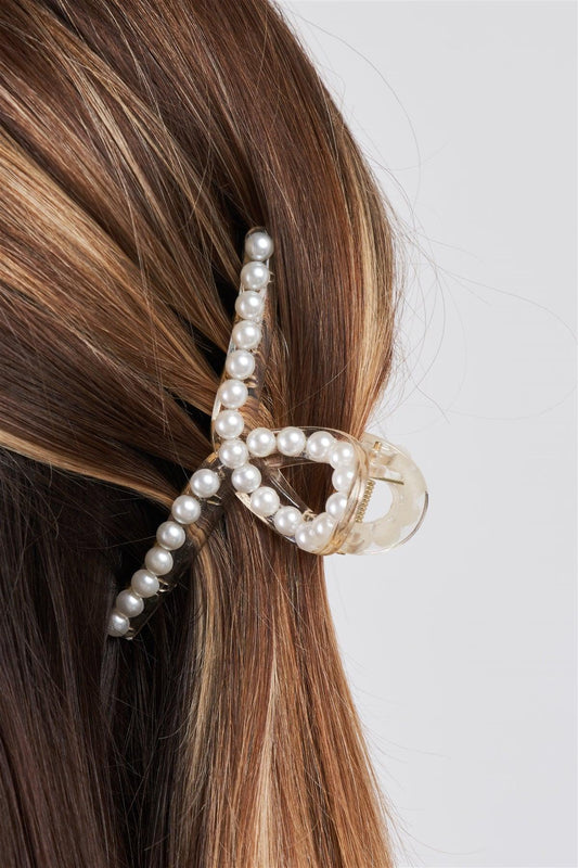 "Knot" White & Pearl Small Hair Clip /3 Pieces