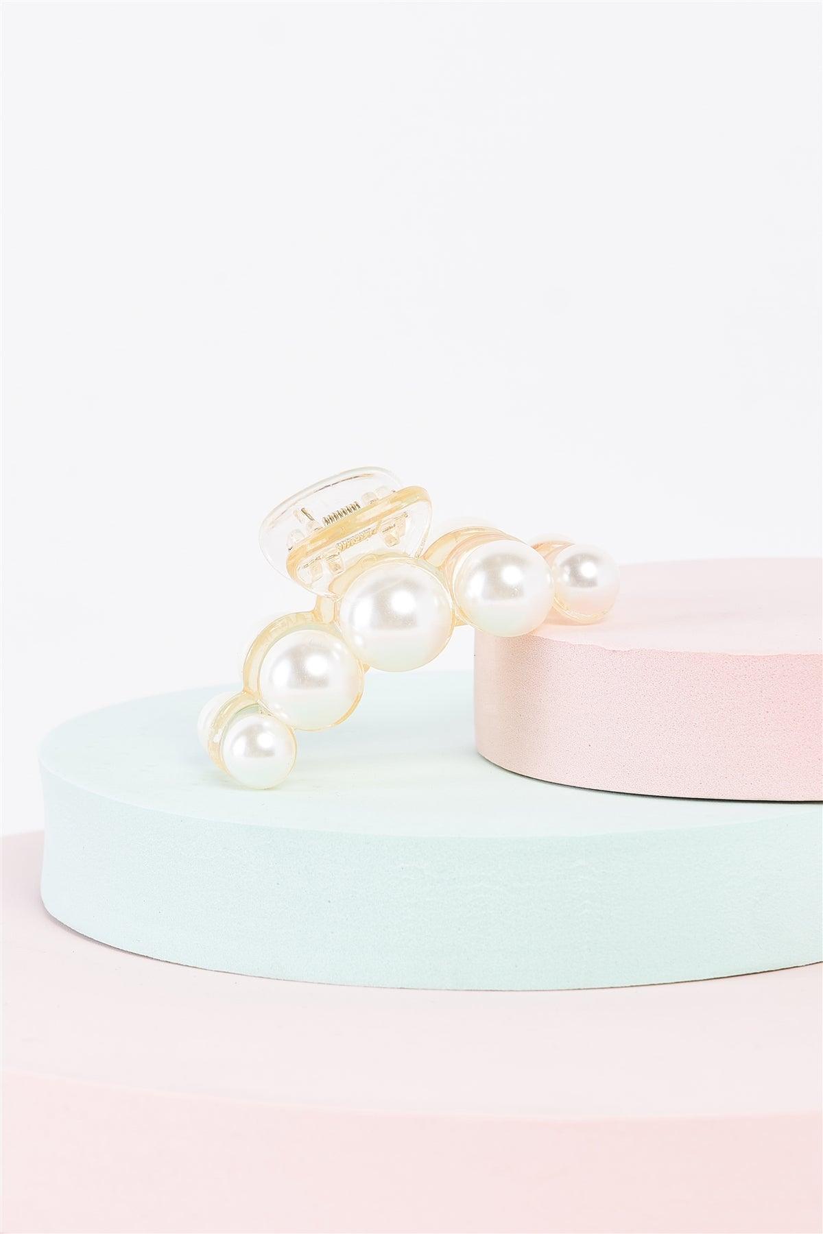 "Five Wild Pearls" White & Pearl Small Hair Clip /3 Pieces