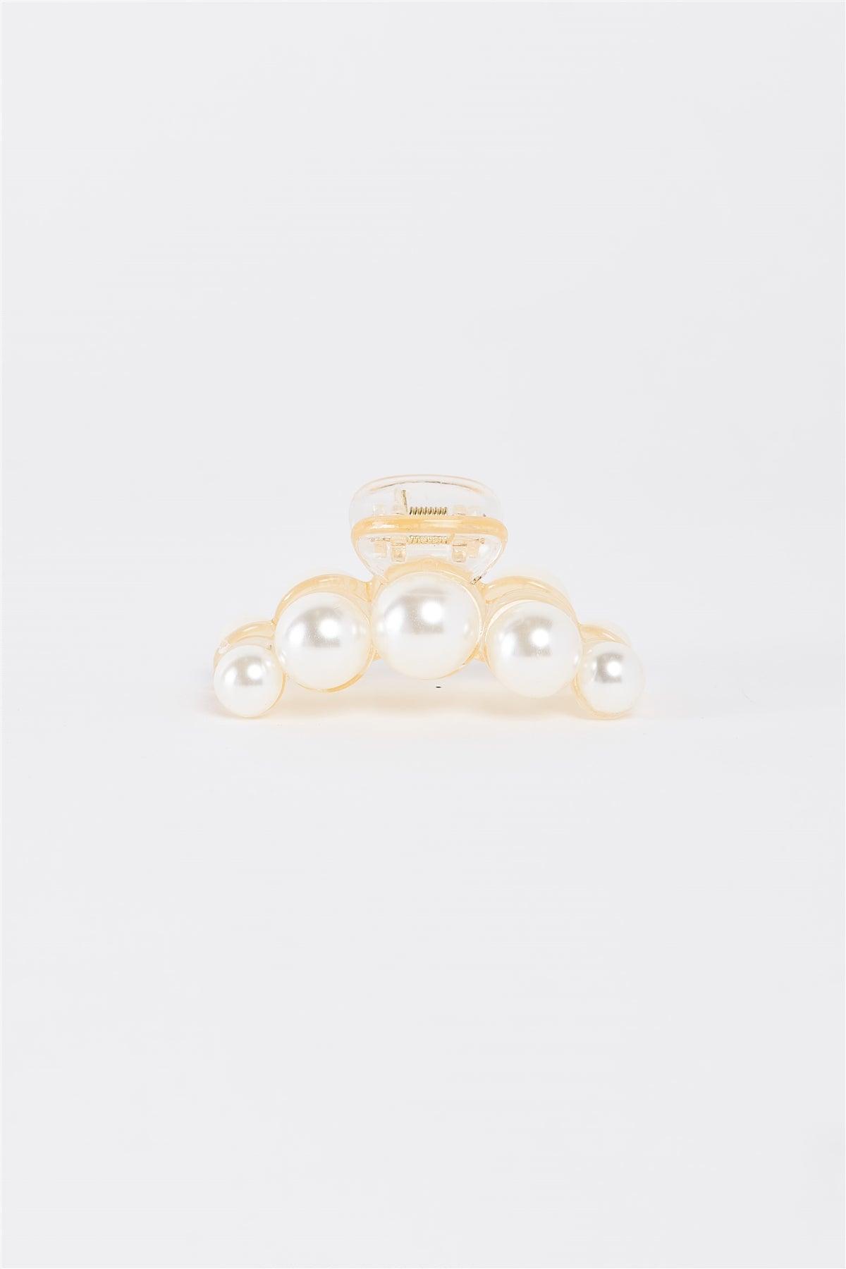 "Five Wild Pearls" White & Pearl Small Hair Clip /3 Pieces