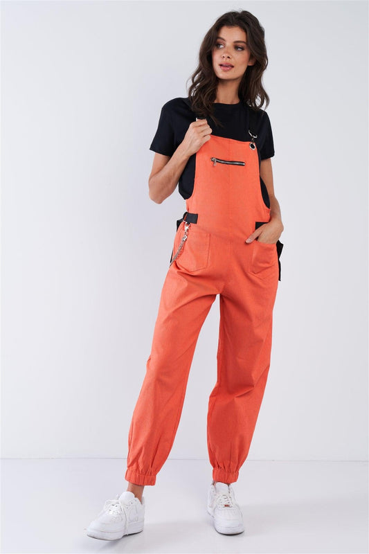 Orange Zip Pocket Hardware Chained Cargo Overall Joggers /2-2-2-2