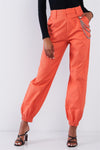 Solid Orange Parachute Cargo Jogger Pants With Chain Hardware Detail /2-2-2