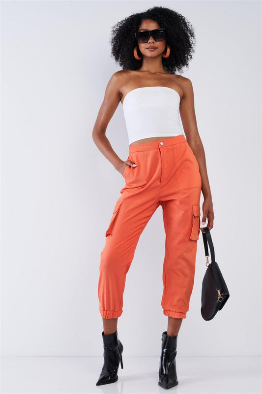 Tangerine Orange High Waisted Cargo Pocket Jogger Pants /2-2-2