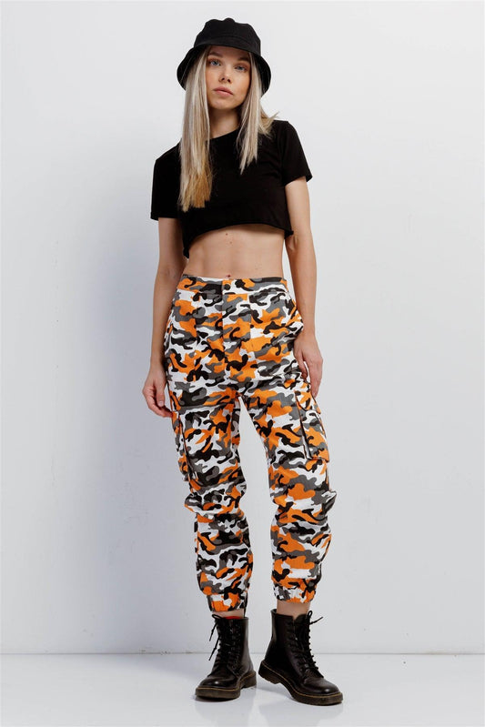 Orange & Black, White, Camouflage High Waisted Cargo Pants /2-2-2