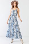 Blue Paisley Print Sleeveless Strappy Self-Tie Neck Smocked Flare Hem Maxi Dress /1-2-2-1