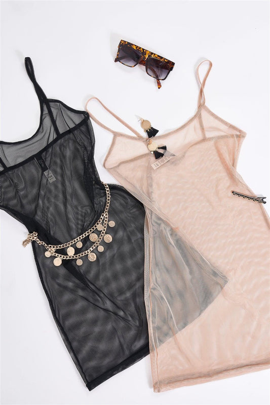 Black Sexy Sheer Mesh Sleeveless Round Neck Mini Dress