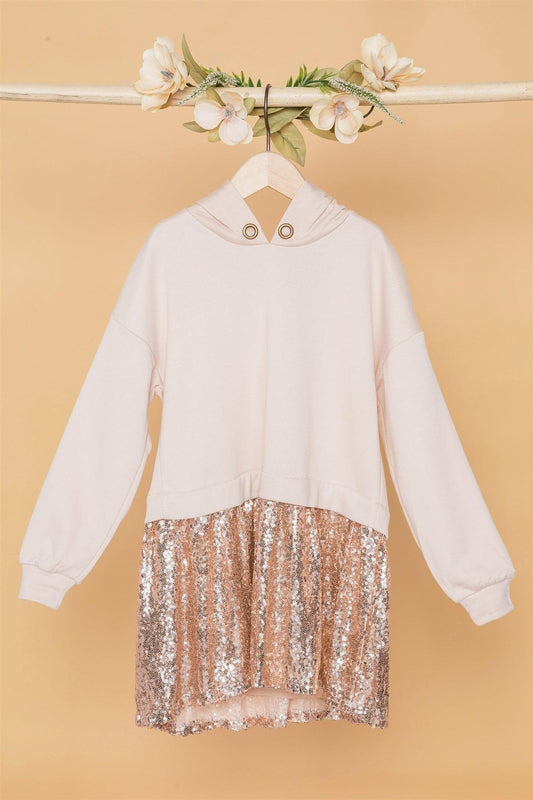 Girls Ivory Rose Gold Sequin Long Sleeve Combo Top Dress /1-2-2-1