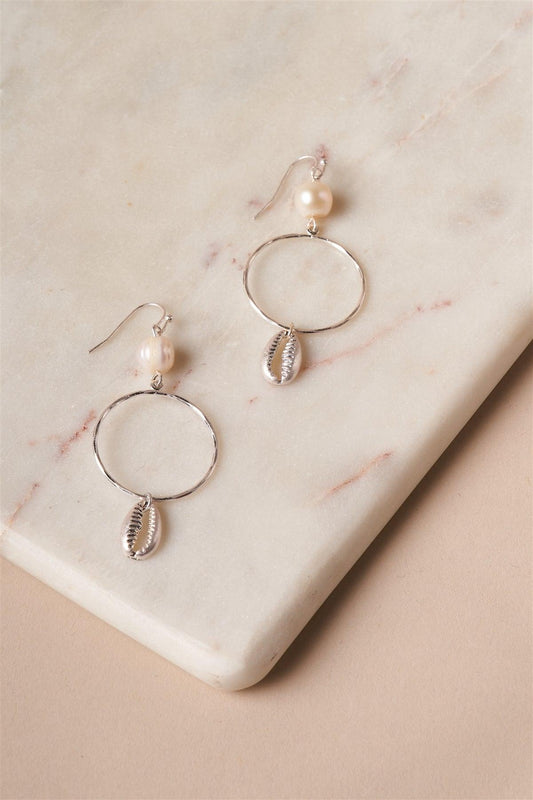 Silver Seashell Hoop Earrings /6 Pairs