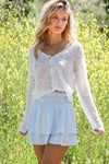 White Boho Textured Knit Long Sleeve Cardigan Top /1-2-2