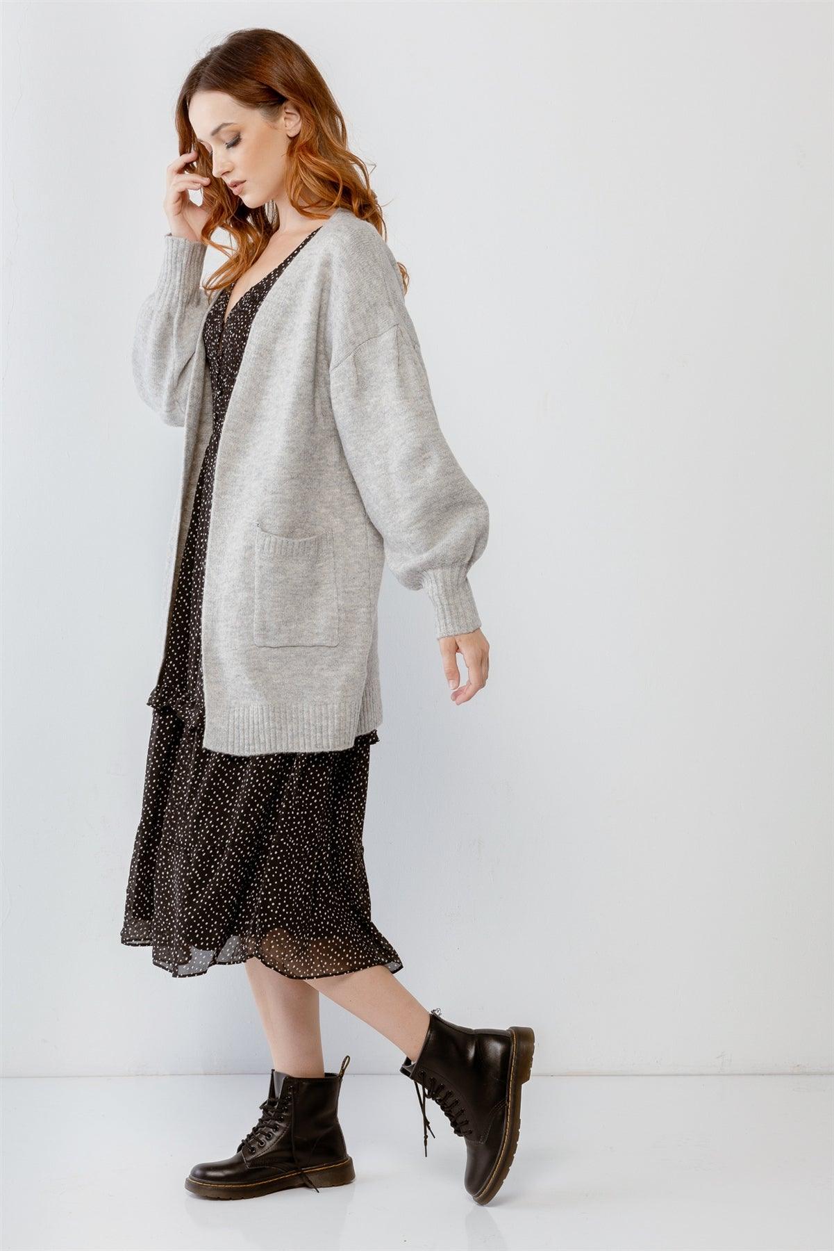 Heather Grey Knit Two Pocket Soft To Touch Open Front Cardigan /2-3-1