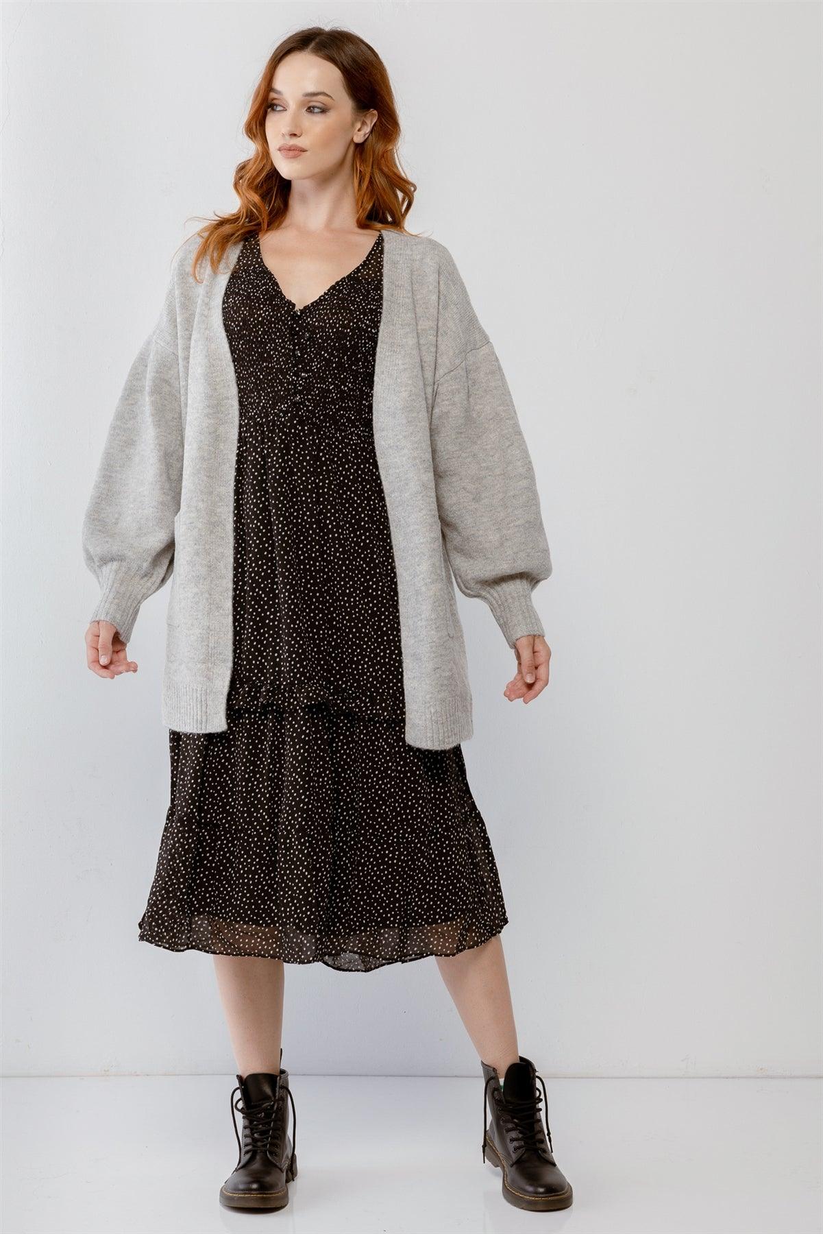 Heather Grey Knit Two Pocket Soft To Touch Open Front Cardigan /2-3-1