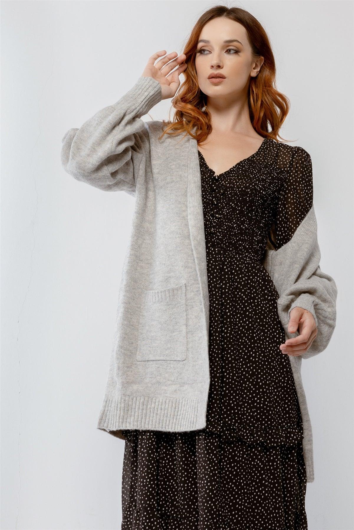 Heather Grey Knit Two Pocket Soft To Touch Open Front Cardigan /2-3-1