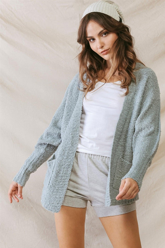 Sage Knit Textured Two Pocket Open Front Cardigan /2-2