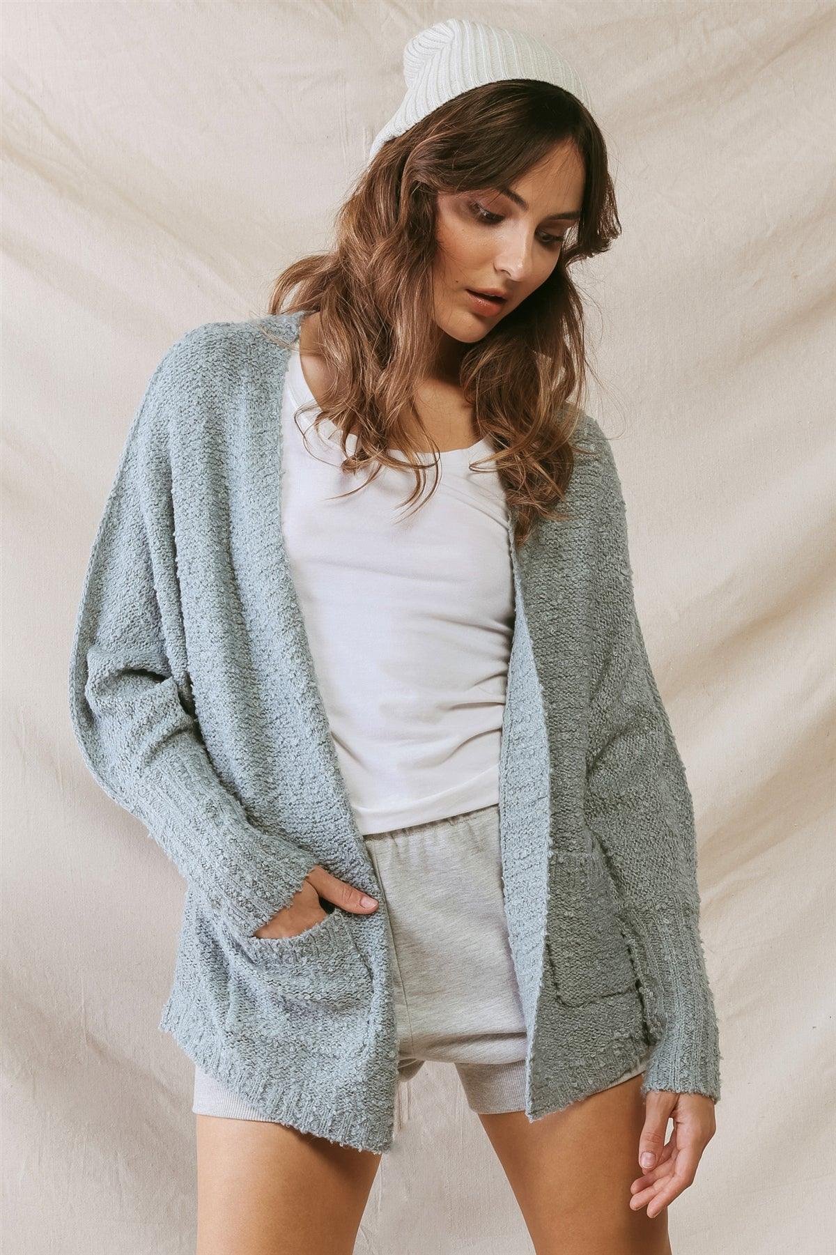 Sage Knit Textured Two Pocket Open Front Cardigan /2-2