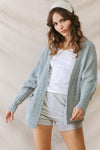 Sage Knit Textured Two Pocket Open Front Cardigan /2-2-1