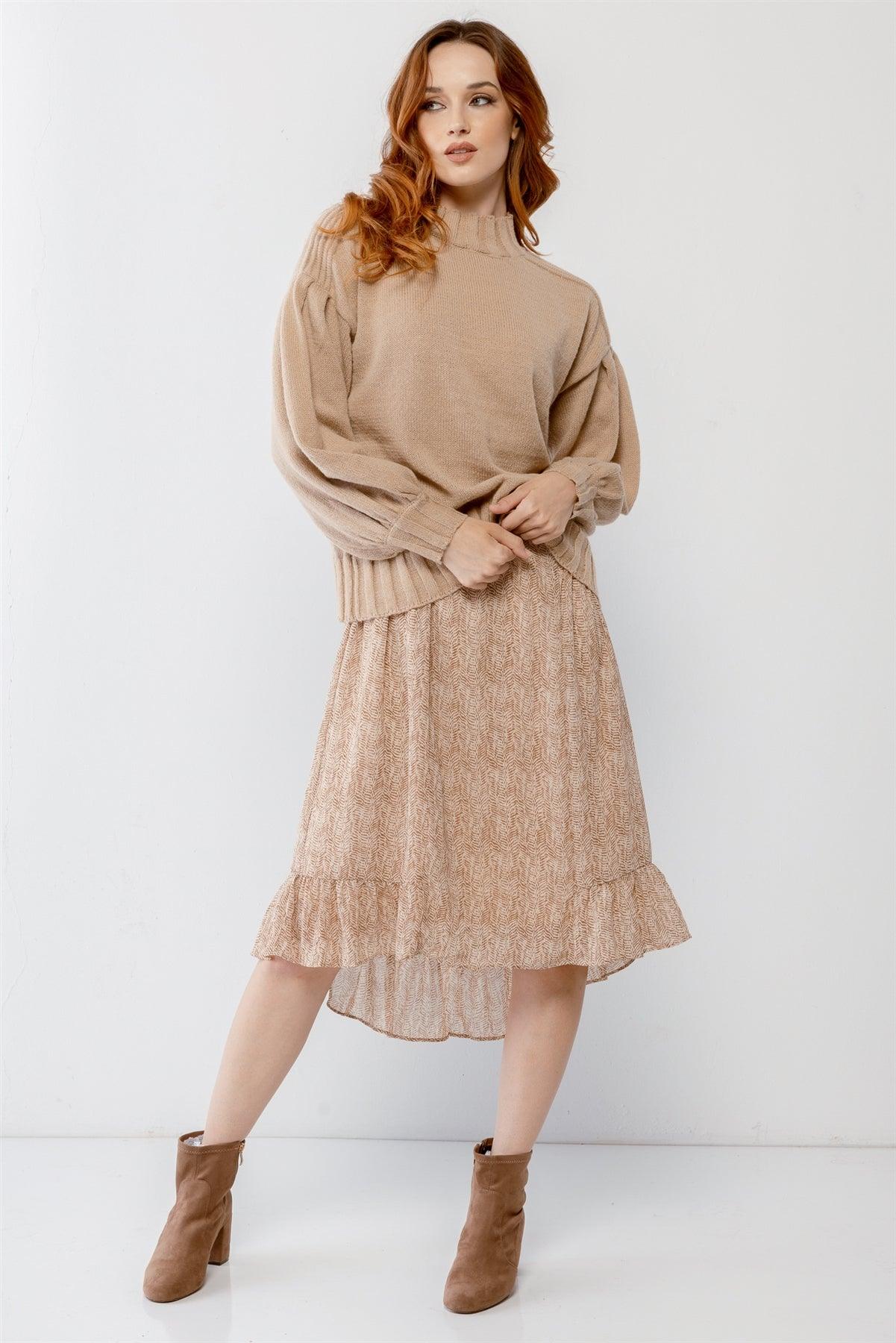 Mocha Knit Crew Neck Long Sleeve Sweater /2-1-2