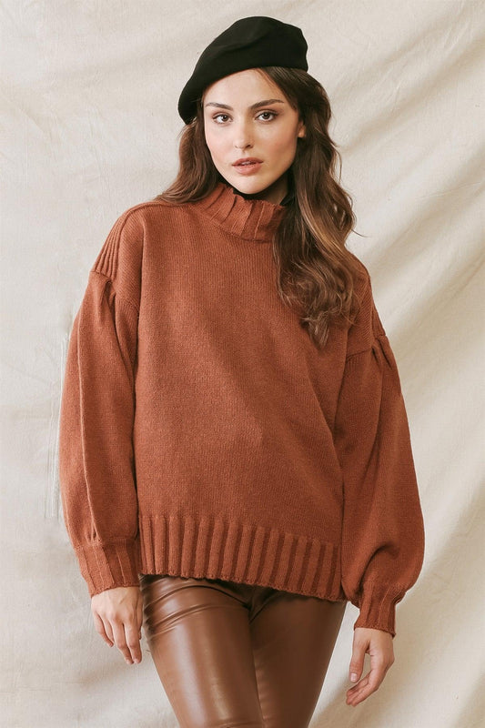 Rust Knit Crew Neck Long Sleeve Sweater /2-2-2