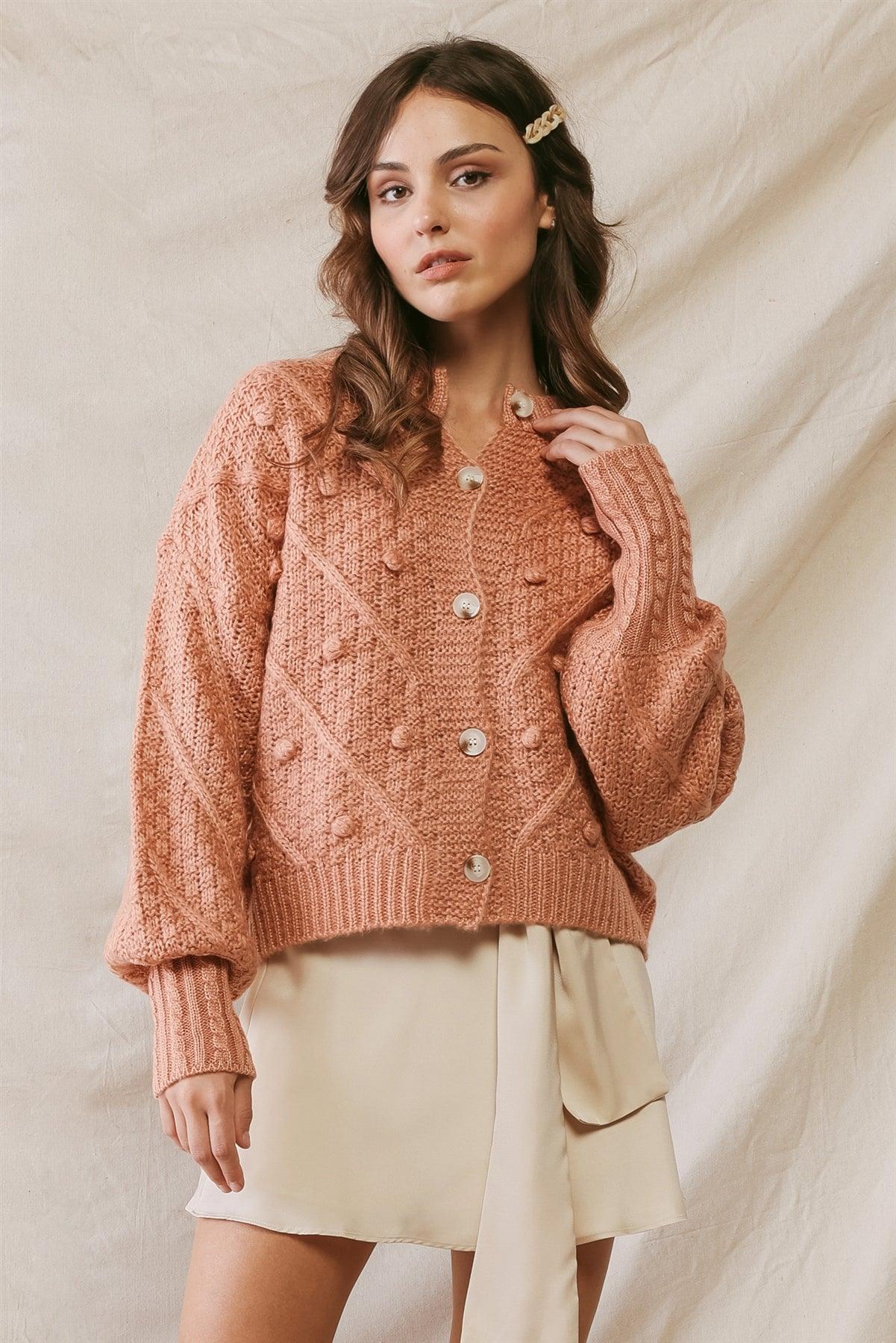 Blush Knit Button-Up Long Sleeve Sweater Cardigan /2-2-2