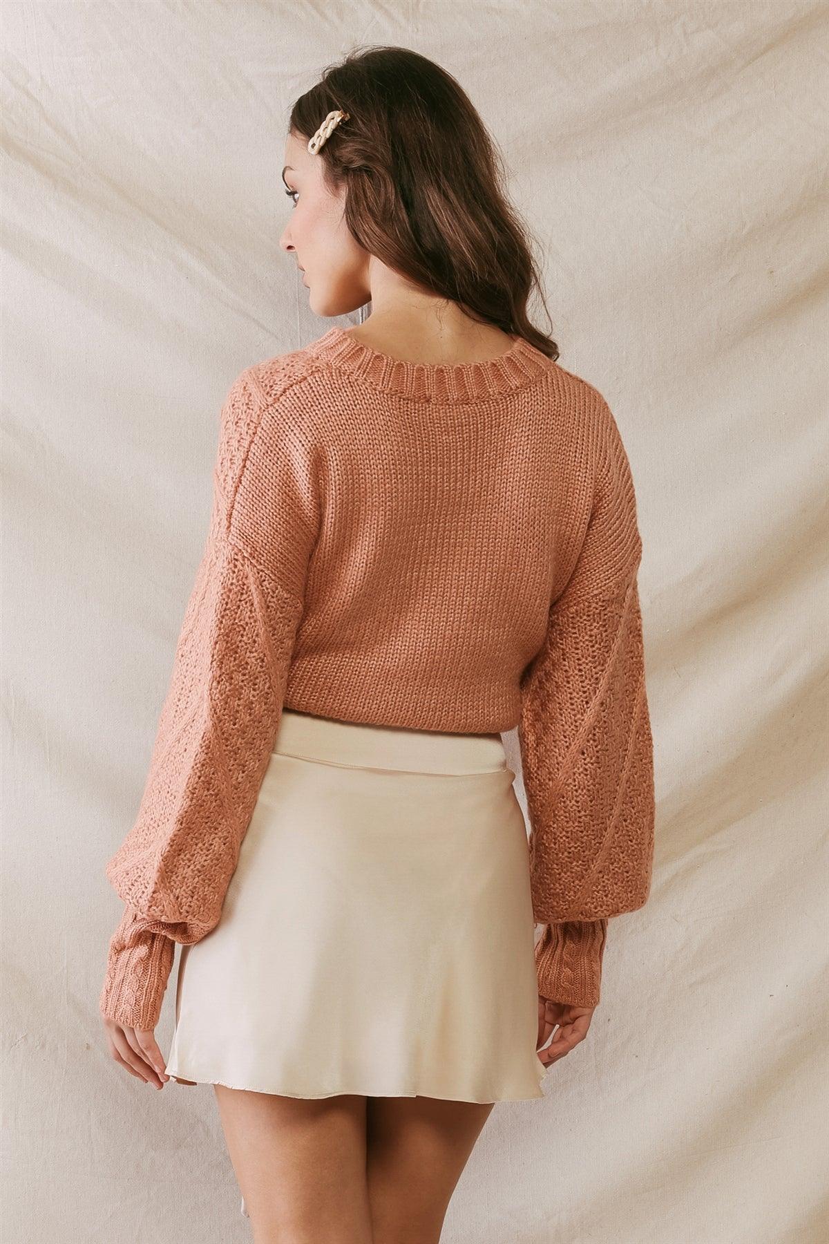 Blush Knit Button-Up Long Sleeve Sweater Cardigan /2-2-2