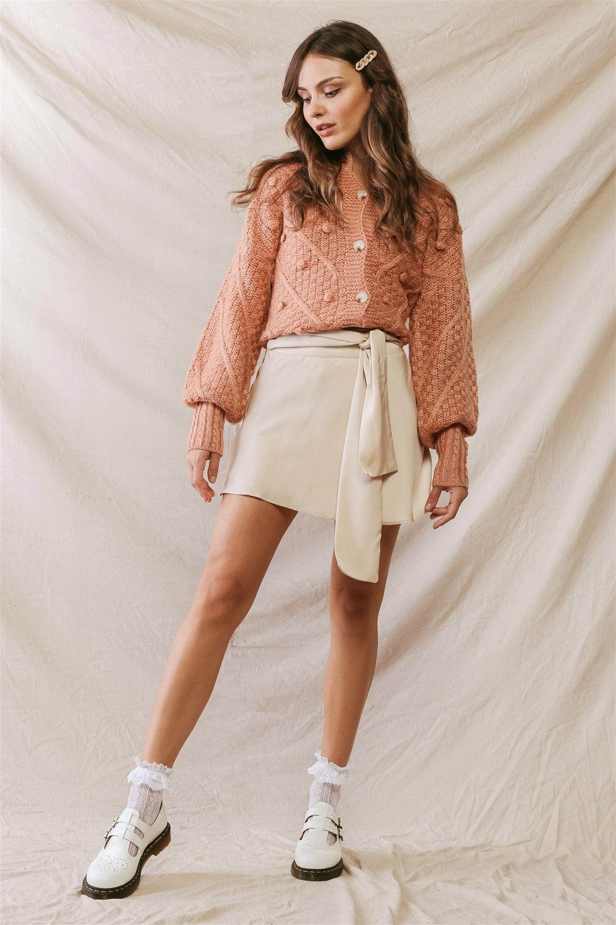 Blush Knit Button-Up Long Sleeve Sweater Cardigan /2-2-2