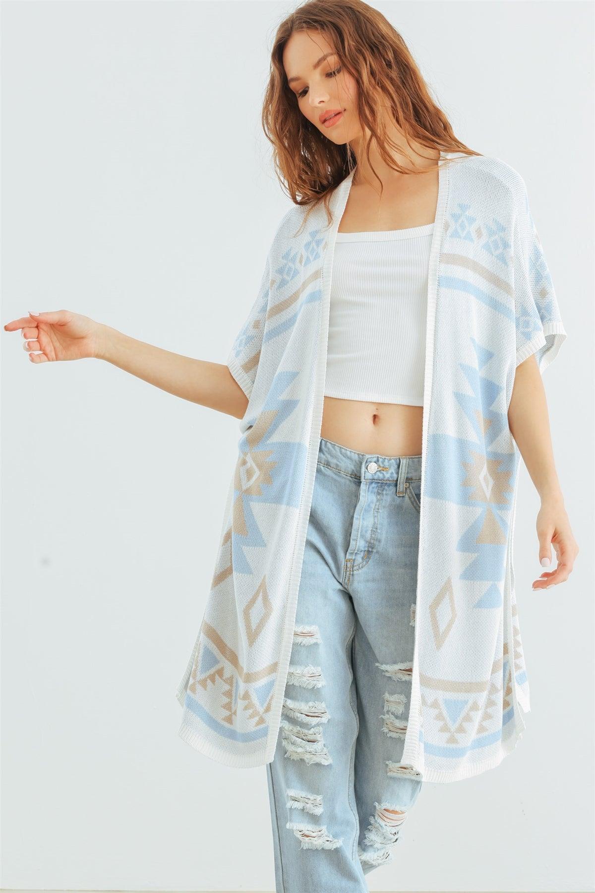 Sky Mix Tribal Print Knit Open Front Cardigan /2-2-2