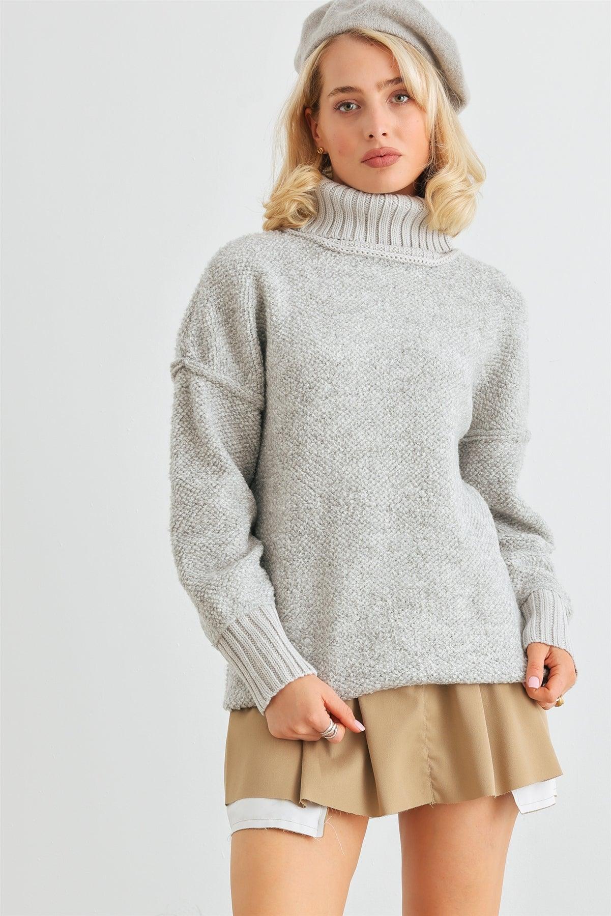 Heather Grey Knit Turtle Neck Long Sleeve Sweater /2-2-2