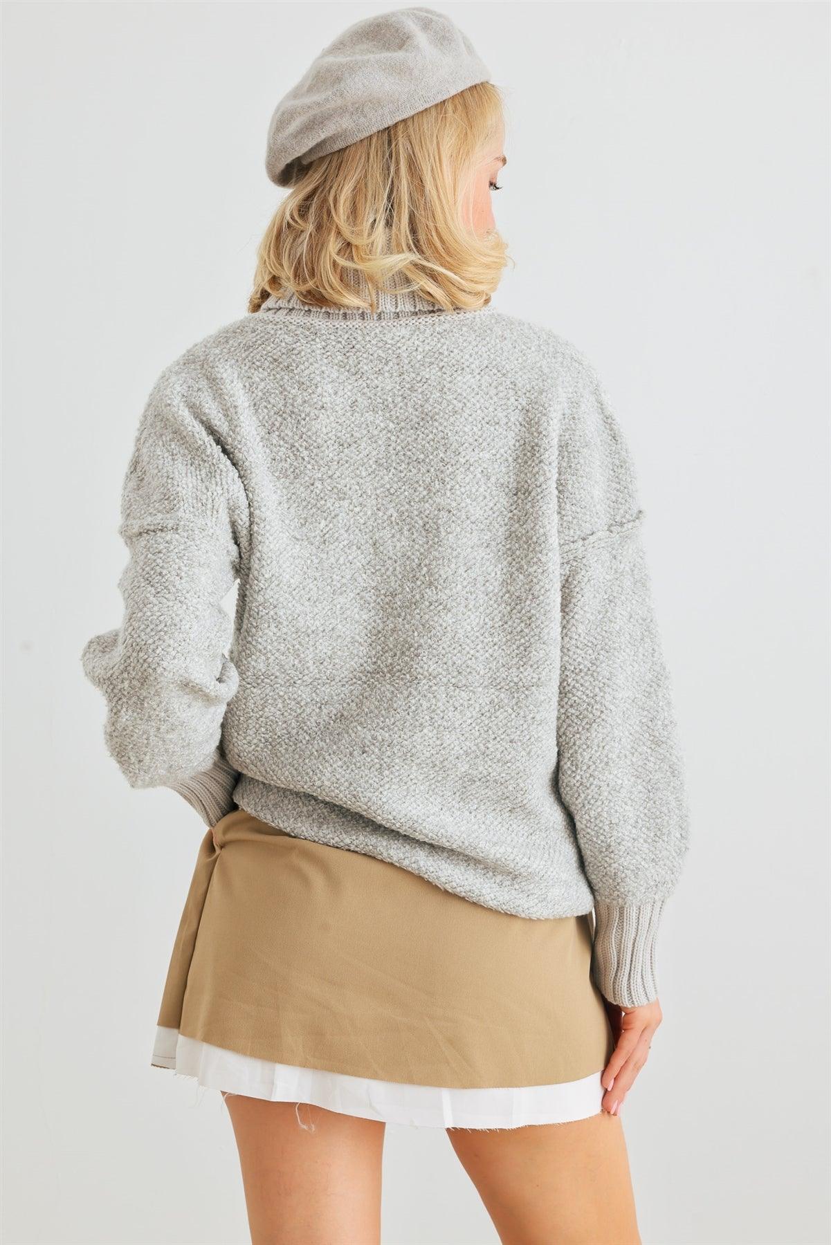 Heather Grey Knit Turtle Neck Long Sleeve Sweater /2-2-2