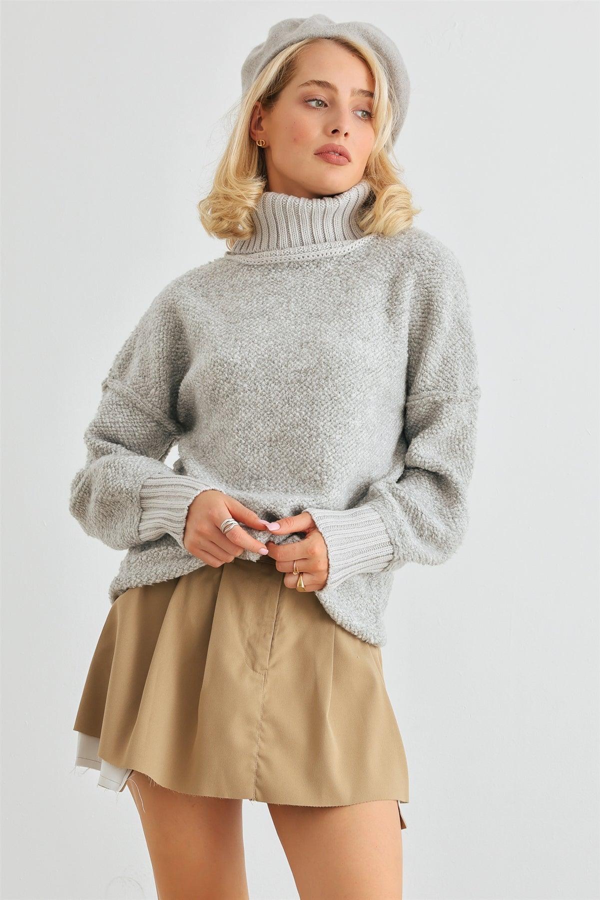 Heather Grey Knit Turtle Neck Long Sleeve Sweater /2-2-2