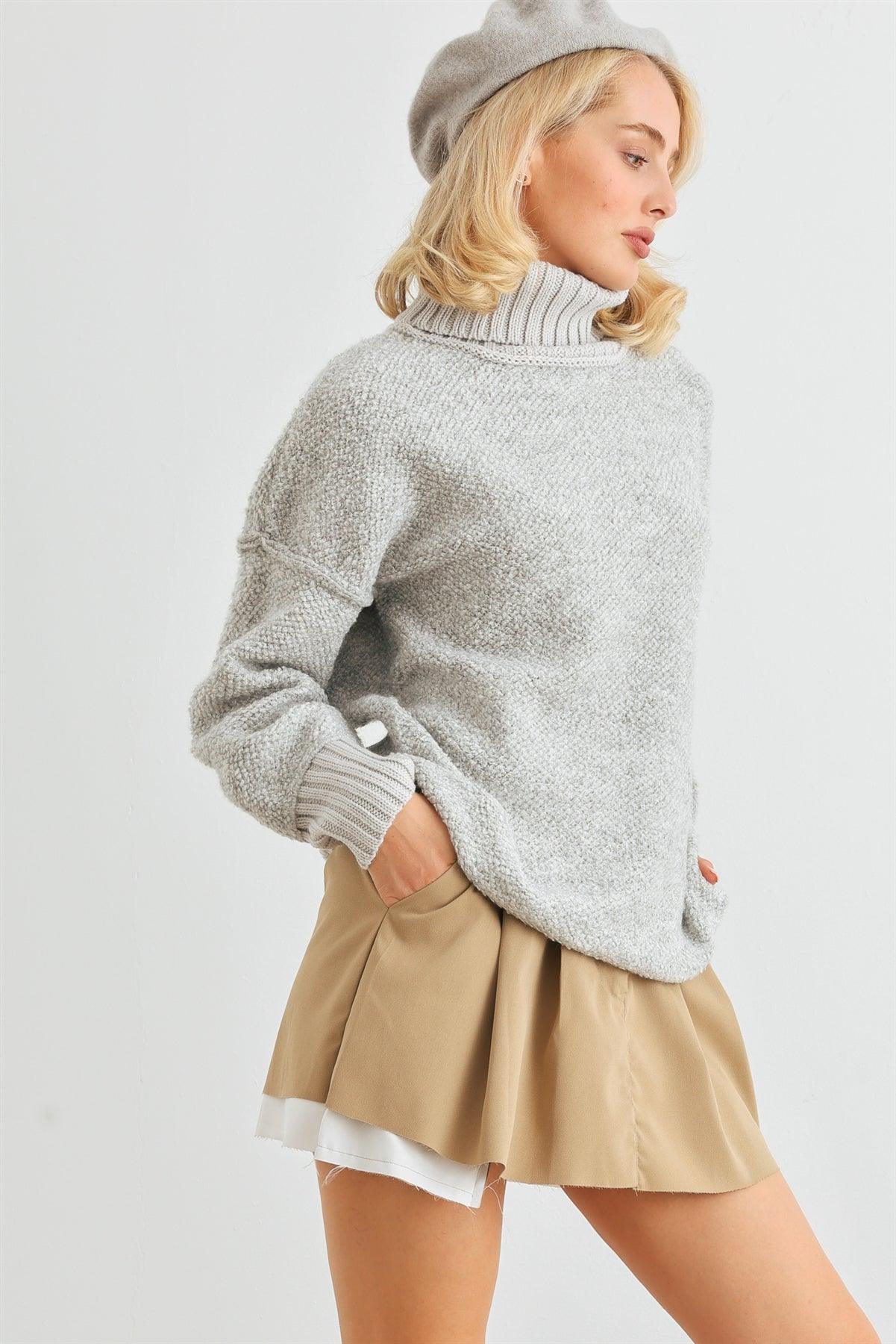 Heather Grey Knit Turtle Neck Long Sleeve Sweater /2-2-2