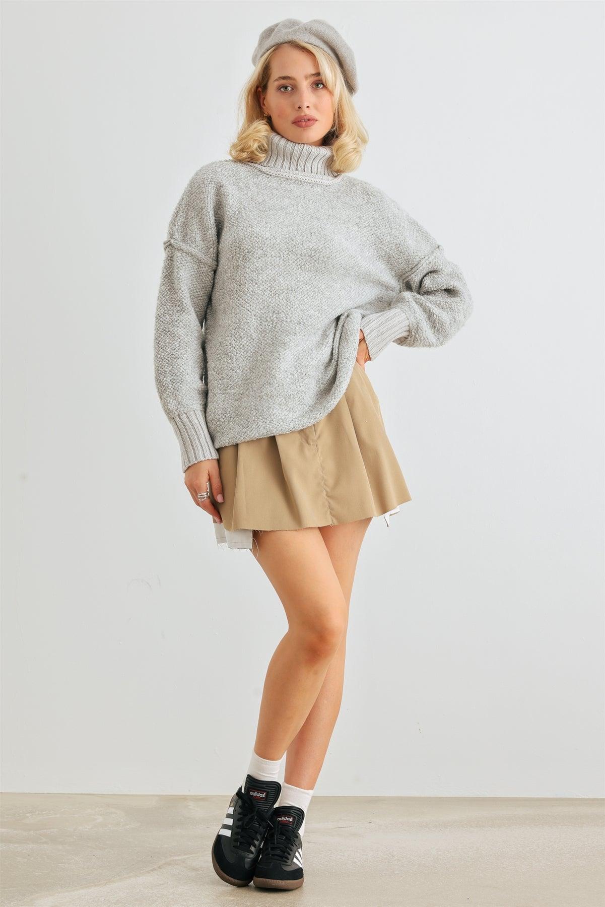 Heather Grey Knit Turtle Neck Long Sleeve Sweater /2-2-2