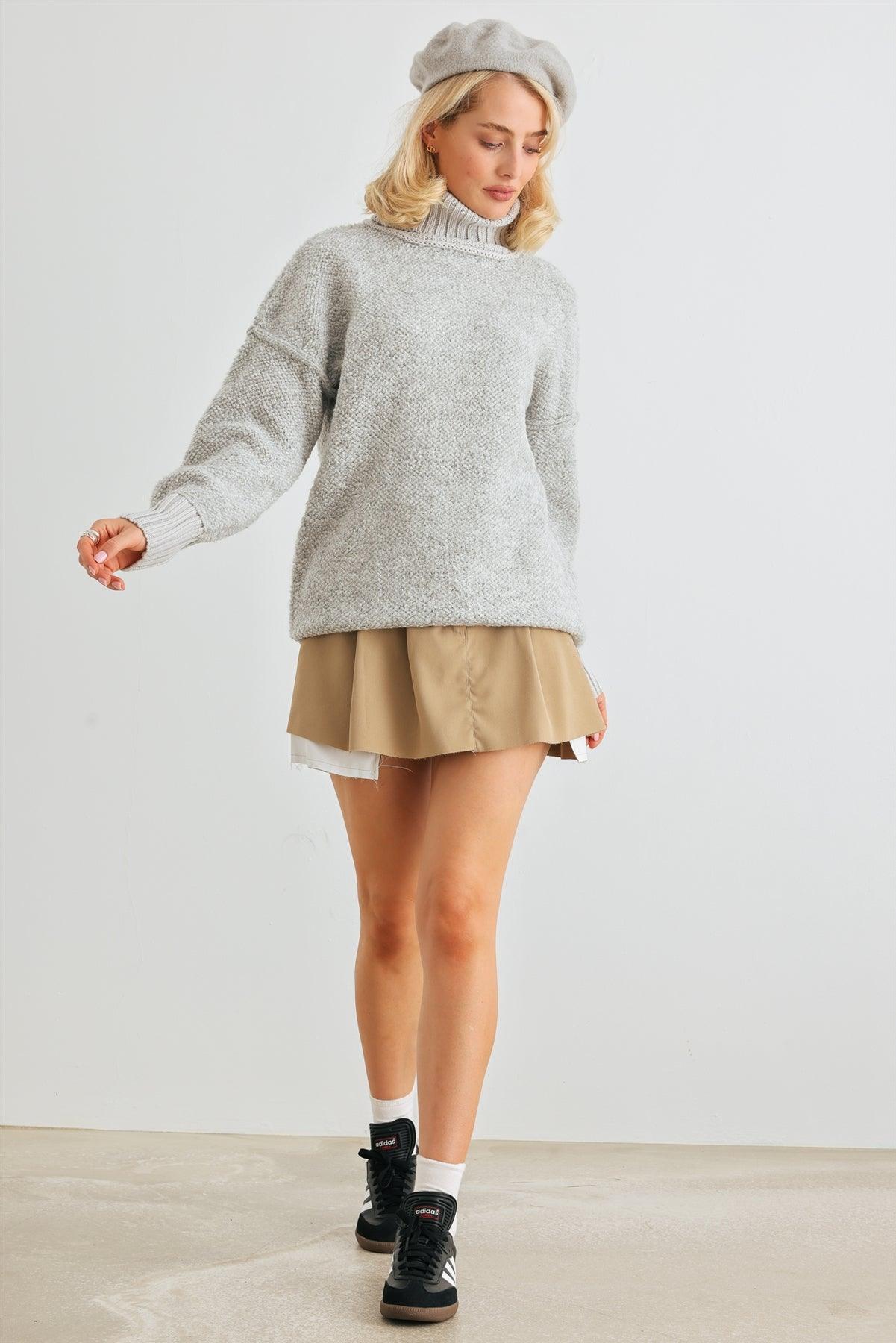 Heather Grey Knit Turtle Neck Long Sleeve Sweater /2-2-3